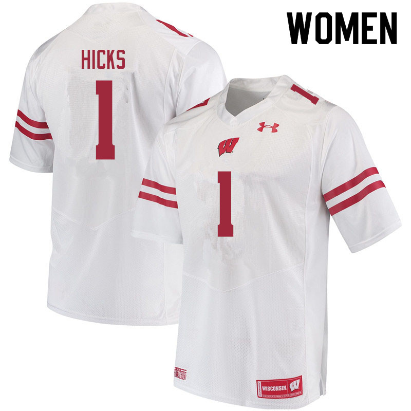 Women #1 Faion Hicks Wisconsin Badgers College Football Jerseys Sale-White - Click Image to Close